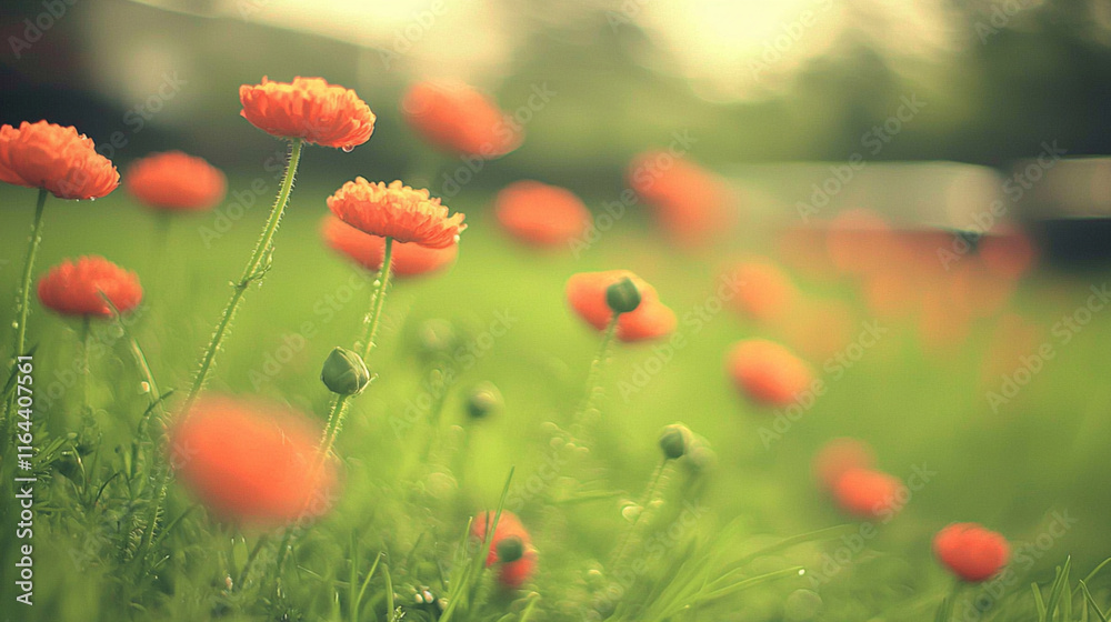 Fototapeta premium Wild Poppy Field in Soft Morning Light for Artistic Floral Inspiration 