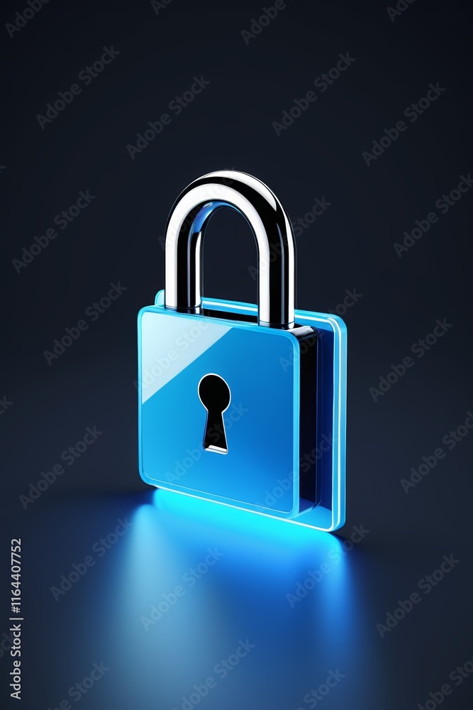 Fototapeta premium a close up of a blue padlock with a keyhole on a dark background