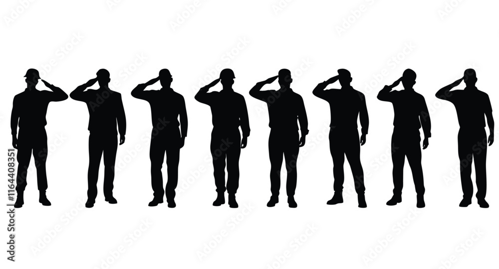 A set of saluting army soldiers silhouette vector illustration A set of saluting army soldiers silhouette vector illustration
