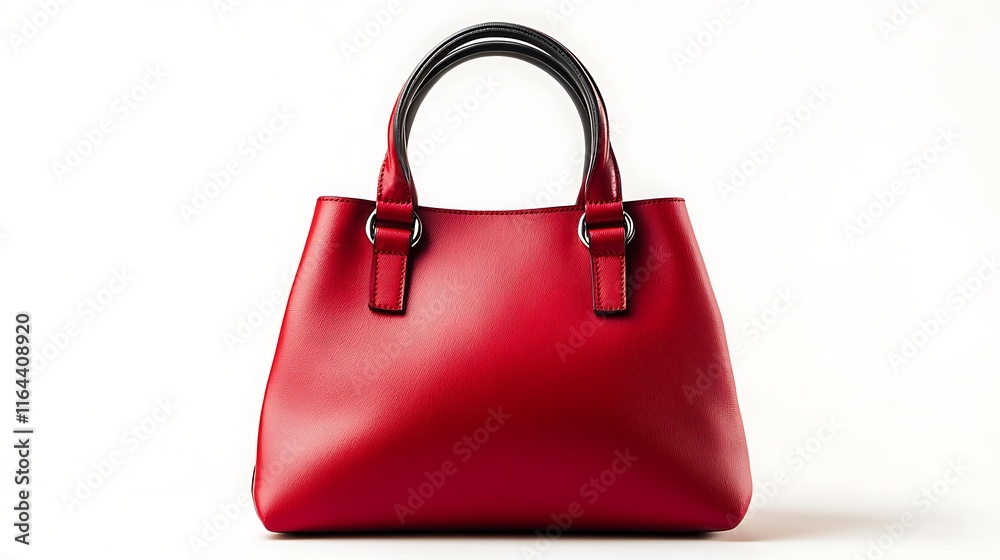 Elegant red handbag is displayed against a white background. Elegant red handbag is displayed against a white background.