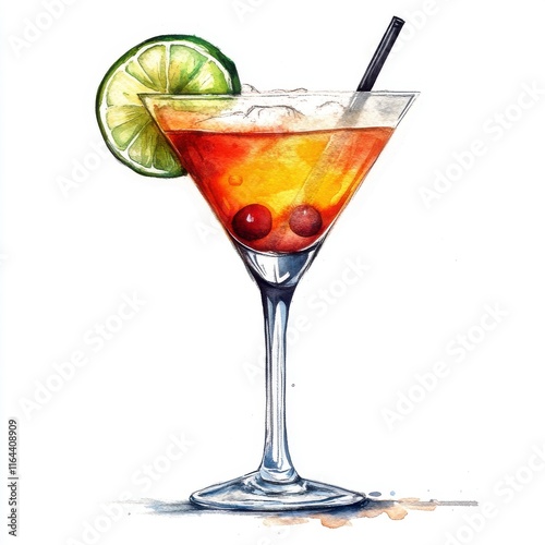 Wallpaper Mural Vibrant Tropical Cocktail in a Glass with Slice of Lime and Cherry Torontodigital.ca