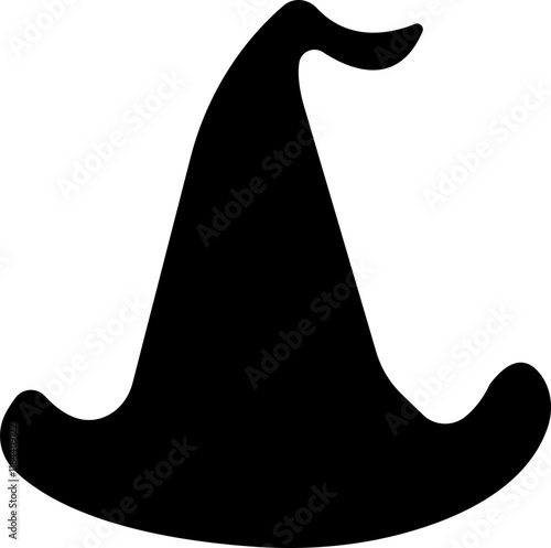 Magic Wizard Witch Hats showing cap a black witch hat icon in flat isolated on a transparent background. Halloween holiday Vector Design for apps or website