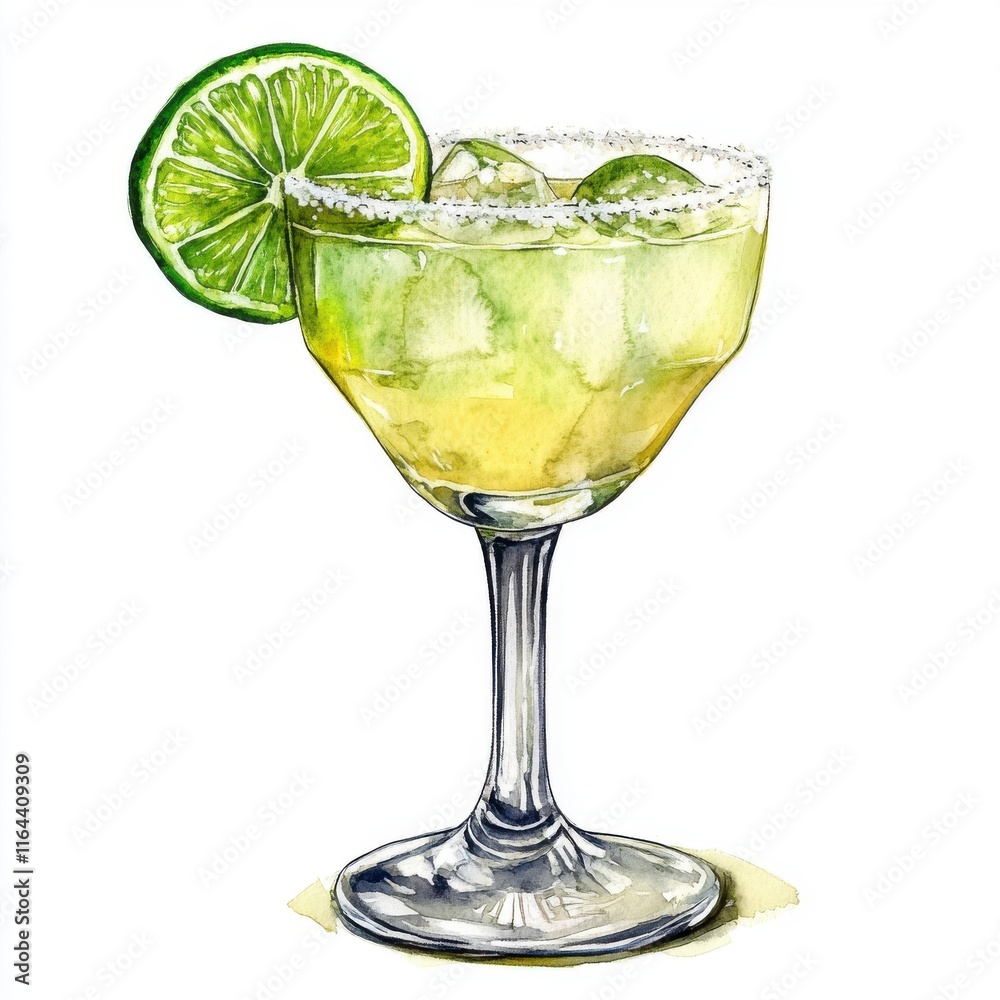 Refreshing Margarita Cocktail in Elegant Glass with Lime Slice Refreshing Margarita Cocktail in Elegant Glass with Lime Slice