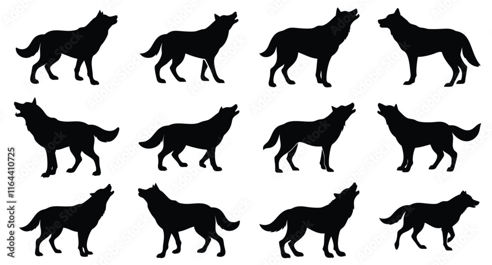 Fototapeta premium A set of wolf silhouette vector isolated