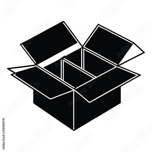 a vector silhouette of an open cardboard box with flaps spread outward