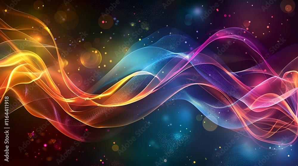 Fototapeta premium Holographic neon curved wave with abstract fluid