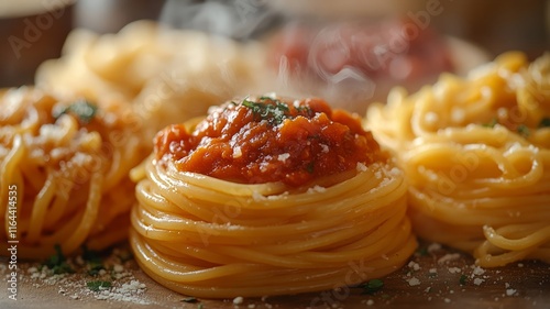 Spaghetti Pasta Topped with Tomato Sauce and Basil