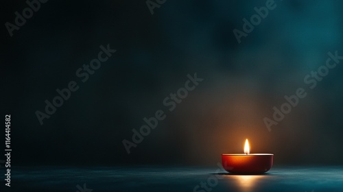   A single lit candle illuminates a darkened space with beams emanating from above and below its flame