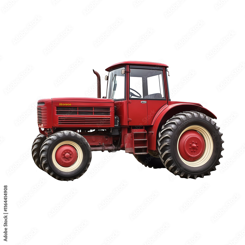 Red littoreo tractor isolated on white background representing italian agriculture history Red littoreo tractor isolated on white background representing italian agriculture history