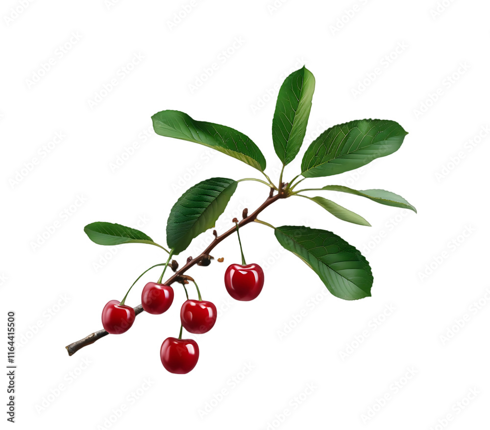 Fresh Cherries and Green Leaves on a Tree Branch Isolated on cut out Background Fresh Cherries and Green Leaves on a Tree Branch Isolated on cut out Background