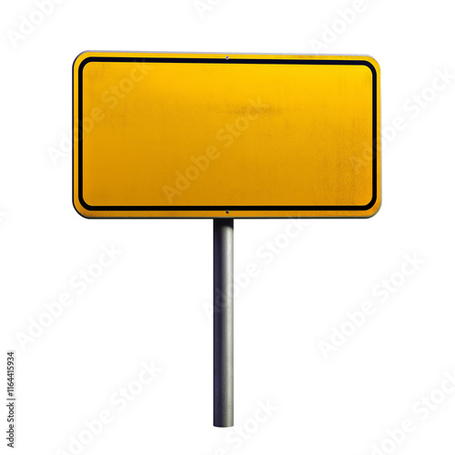 Blank yellow road sign on metal pole showing copy space