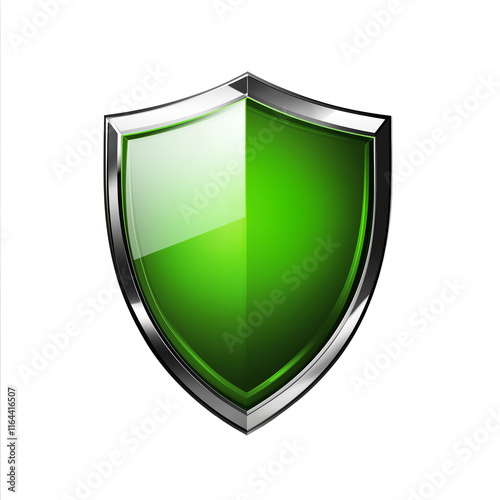 Free Download Green shield protecting with silver frame on white background - GFXLoad