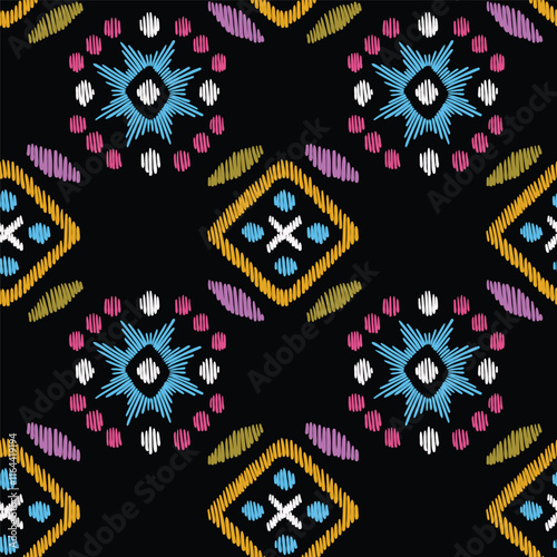 Seamless geometrical vector pattern, satin stitch embroidery