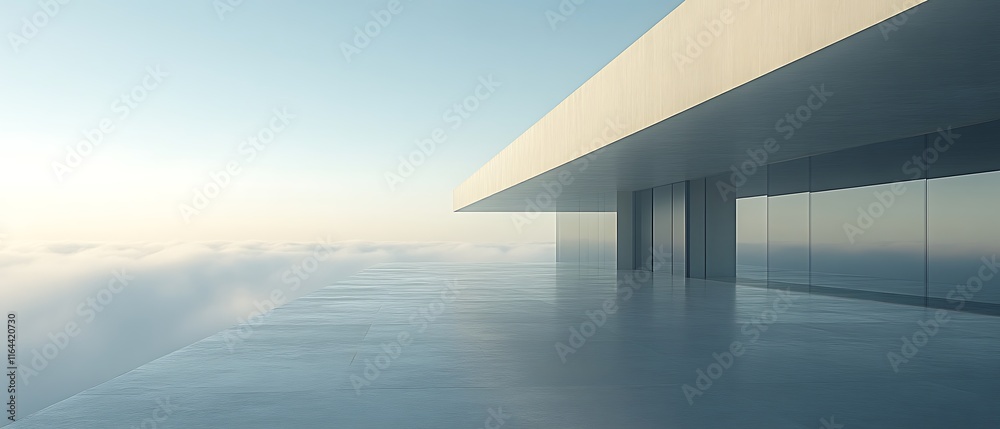 Minimalist architecture above clouds at sunrise. Minimalist architecture above clouds at sunrise.