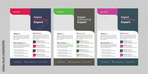 A Bundle of 3 Templates of Different Colors a4 Flyer Template, Corporate & Business Flyer Brochure Template Design, Abstract Business Flyer and Creative Design.