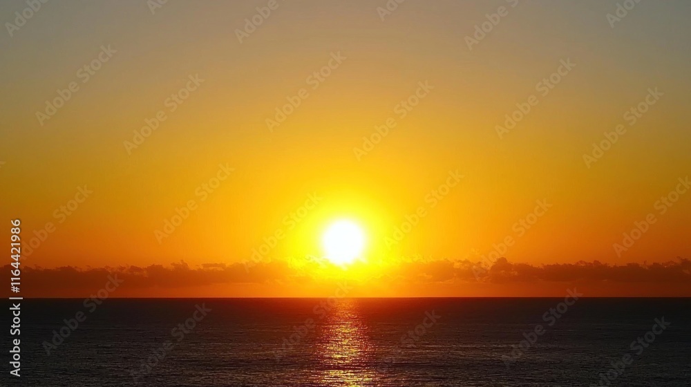 A serene sunset over the ocean, casting warm golden hues. A serene sunset over the ocean, casting warm golden hues.
