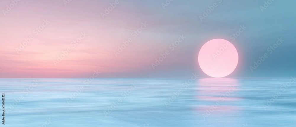 A beautiful sunset over the ocean with a pink sun in the sky A beautiful sunset over the ocean with a pink sun in the sky