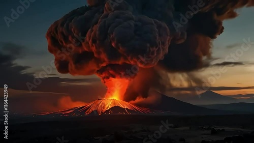Distant View of a Volcano in Eruption