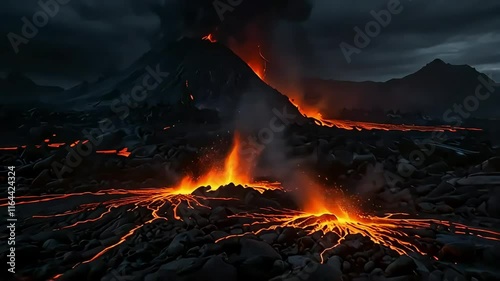 Illuminated Landscape Amid Volcanic Eruption