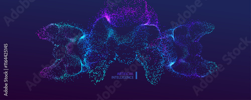 Ai particle dots banner background. Neon big data explode splash design. Modern light technology and science. Artificial Intelligence futuristic network connect vector.