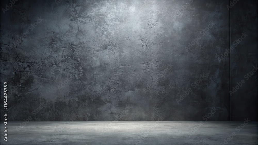 Dark textured wall background with empty floor space ideal for product display and design projects Dark textured wall background with empty floor space ideal for product display and design projects