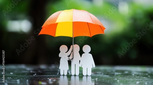 Wallpaper Mural Protective family under colorful umbrella outdoor setting paper cutout art nature vibe Torontodigital.ca