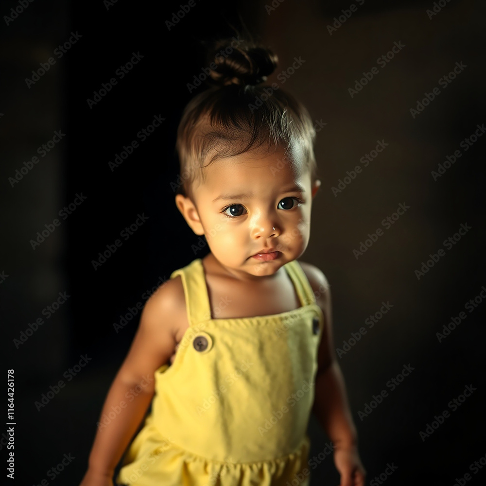 Naklejka premium Portrait of a Little Girl: Adorable and Expressive Childhood Moment.