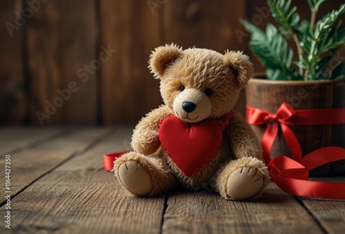 Toy soft bear with red roses for Valentine's theme with red heart