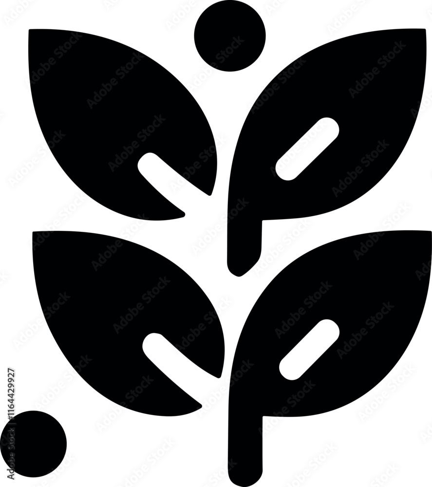 Black and white minimalist leaf icon design for nature and eco themes. Isolated background Black and white minimalist leaf icon design for nature and eco themes. Isolated background