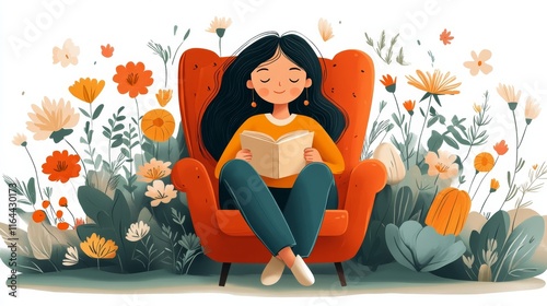 Relaxing morning indoors with plants and coffee in a cozy chair