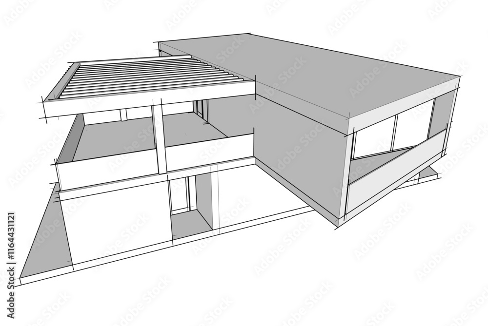 House building sketch architectural 3d rendering House building sketch architectural 3d rendering