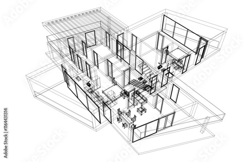 House building sketch architectural 3d rendering