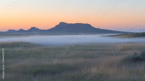 Sunrise over Foggy Plains and Distant Mountains