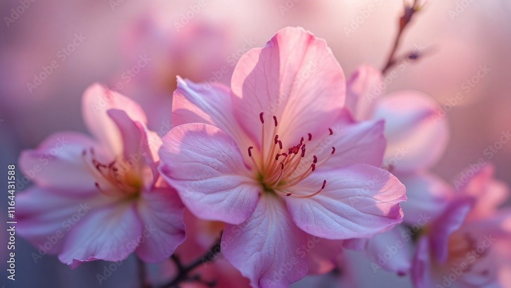 Soft Pink Azalea Blossoms, Delicate Spring Flowers Close Up Macro Photography Soft Pink Azalea Blossoms, Delicate Spring Flowers Close Up Macro Photography