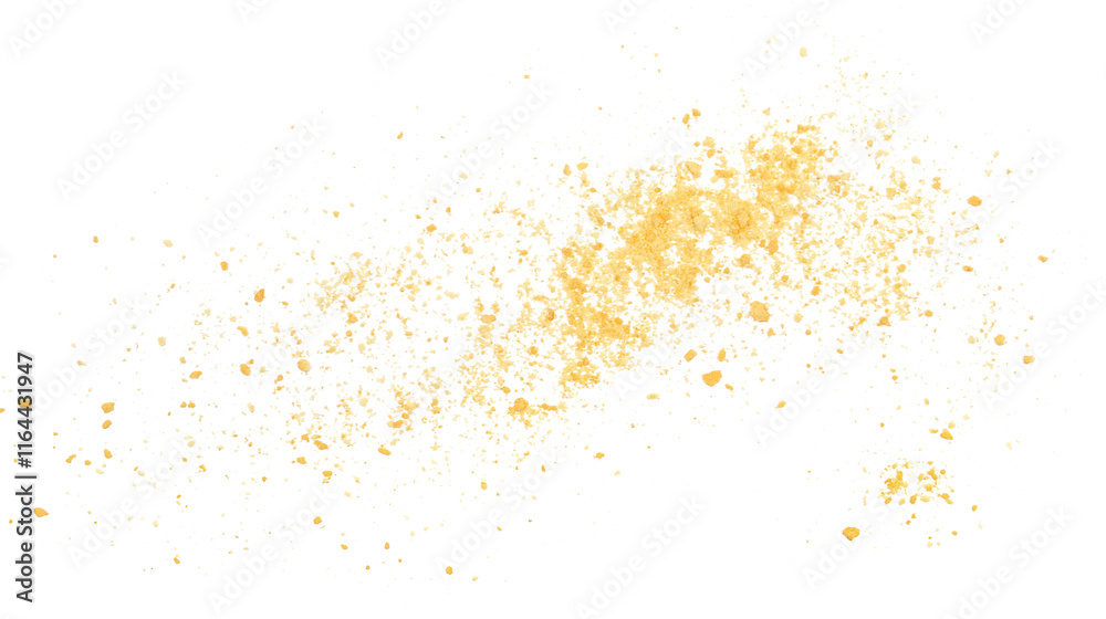 Pile biscuit crumbs flying, isolated on white, clipping path Pile biscuit crumbs flying, isolated on white, clipping path