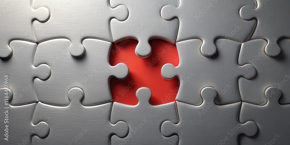 A missing piece in a gray jigsaw puzzle reveals a vibrant red background, symbolizing a crucial element needed for completion. A missing piece in a gray jigsaw puzzle reveals a vibrant red background, symbolizing a crucial element needed for completion.