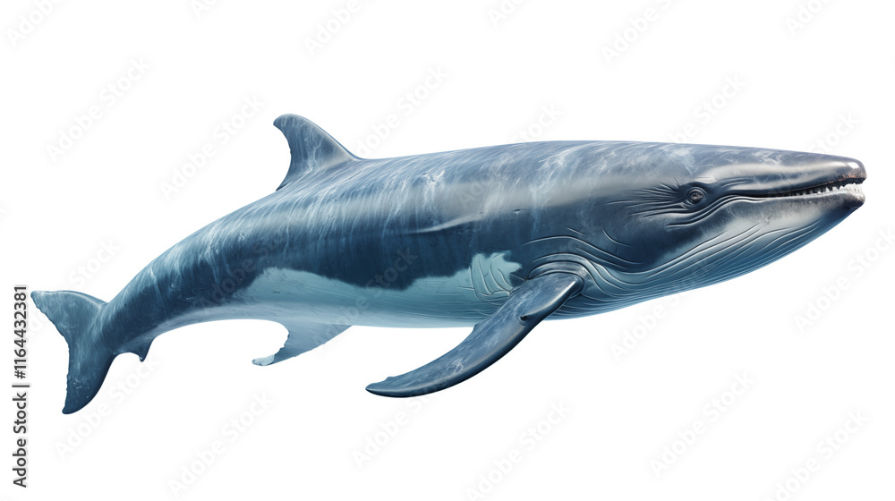 Obraz premium Blue whale tail fluke diving into ocean depths, creating a splash of water under sunlight, studio view, isolated on transparent background.