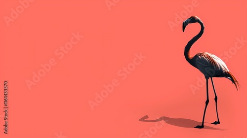 Solid salmon pink background with a miniature black flamingo motif in the center. photo