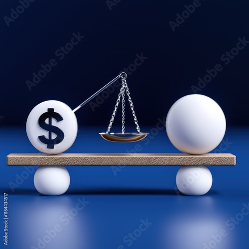 Symbolic balance of finance and justice with dollar sign and scale on blue background. photo