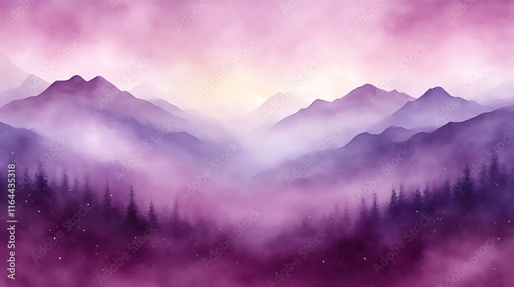 Fototapeta premium Purple Mountains Enveloped In Misty Dawn