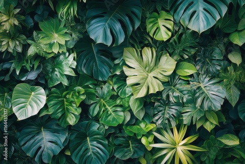 Lush green office space featuring a vertical garden and modern furniture in a...