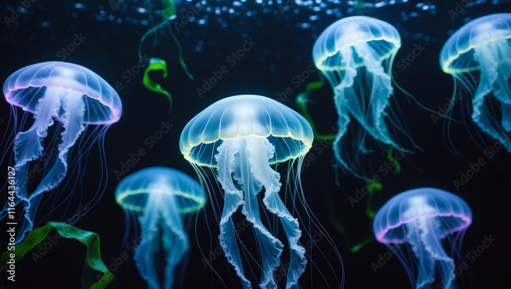 Fototapeta premium Luminescent Wonders Captivating Jellyfish in the Deep