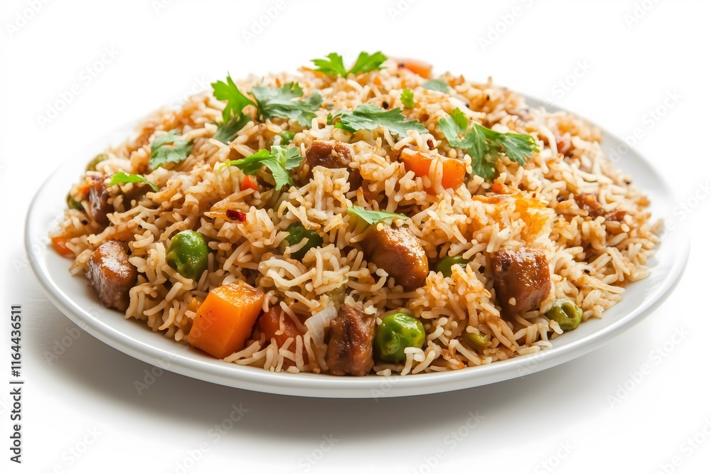 Delicious and Tasty the Tradition Kabuli Pulao on a white Background. The Ultimate Comfort Food Delicious and Tasty the Tradition Kabuli Pulao on a white Background. The Ultimate Comfort Food