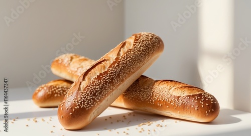 Classic baguettes enhanced with sesame seeds for added texture a. photo