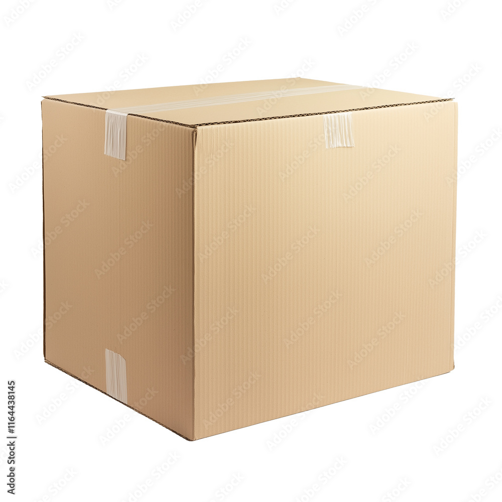 Closed cardboard box isolated on white background with tape sealing it Closed cardboard box isolated on white background with tape sealing it