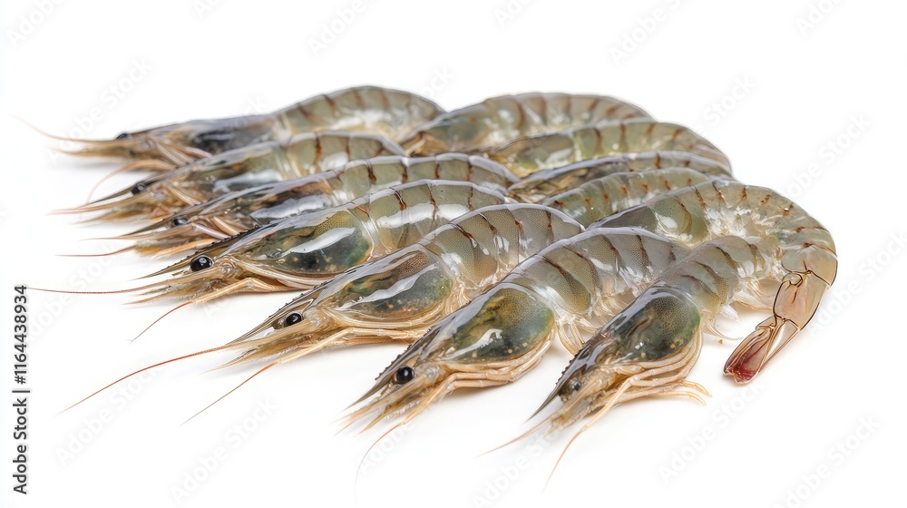Fresh peeled shrimp displayed on a white background ready for cooking showcasing fine details and textures of seafood preparation. Fresh peeled shrimp displayed on a white background ready for cooking showcasing fine details and textures of seafood preparation.