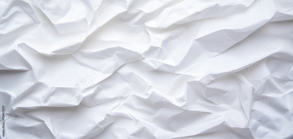 Obraz premium Close-up of crumpled white paper texture, perfect for backgrounds or design projects highlighting simplicity and elegance.
