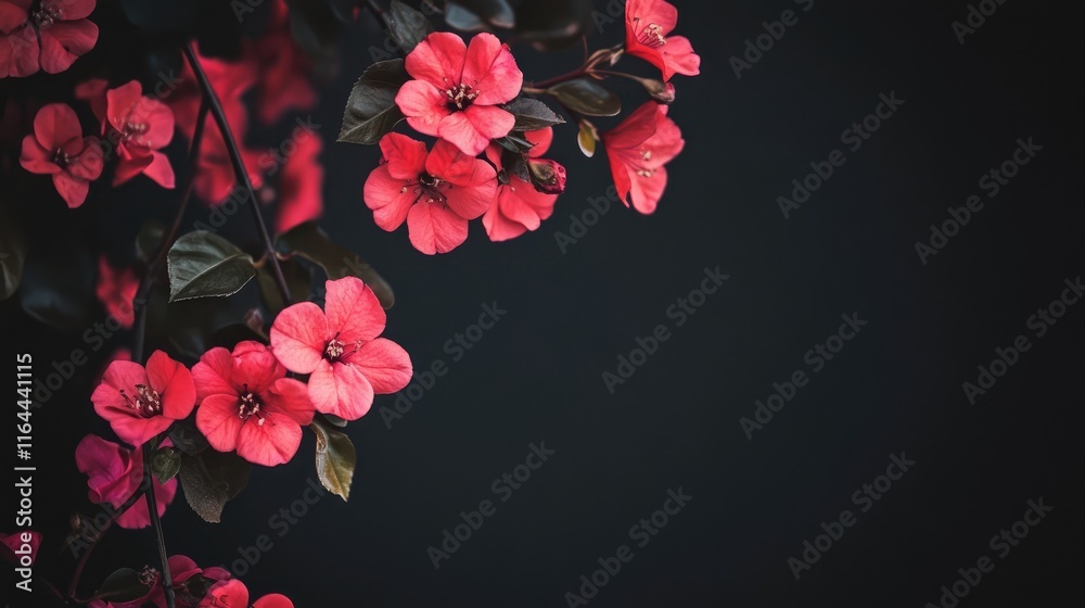 Fototapeta premium Vibrant Pink Flowers Against Dark Background Capturing the Essence of Nature's Beauty in a Minimalistic Design