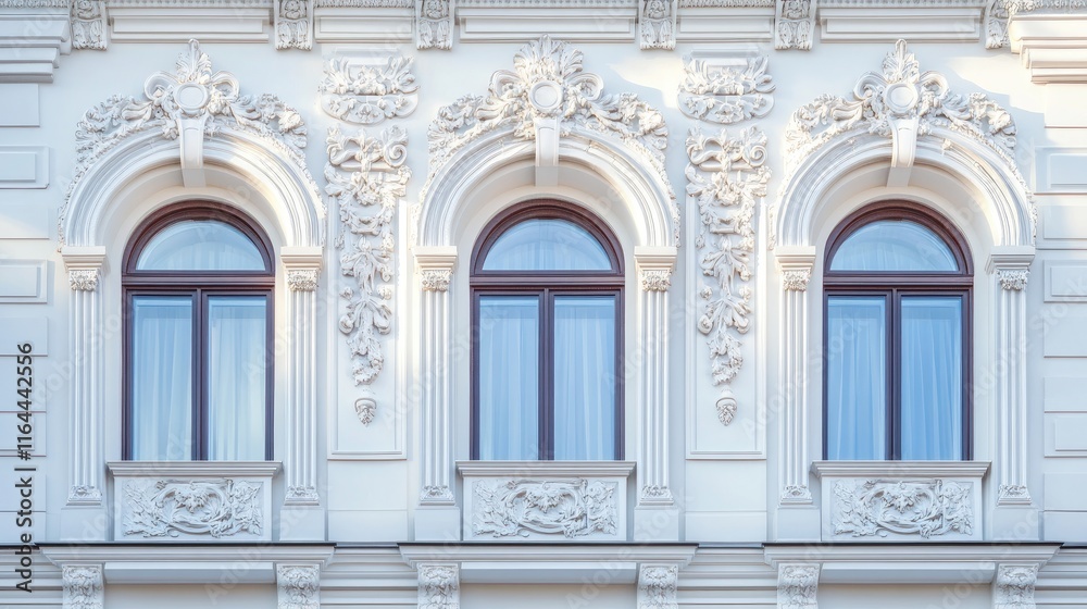 Elegant ornate window facade design showcasing classical architecture with intricate detailing and soft lighting for architectural backgrounds. Elegant ornate window facade design showcasing classical architecture with intricate detailing and soft lighting for architectural backgrounds.