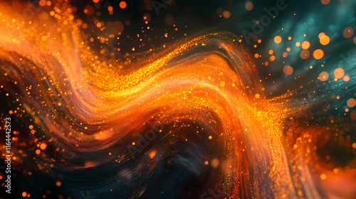 Fototapeta Naklejka Na Ścianę i Meble -  Wave particles with glowing light and flow motion abstract background wallpaper digital art design. Luminiferous. Illustration